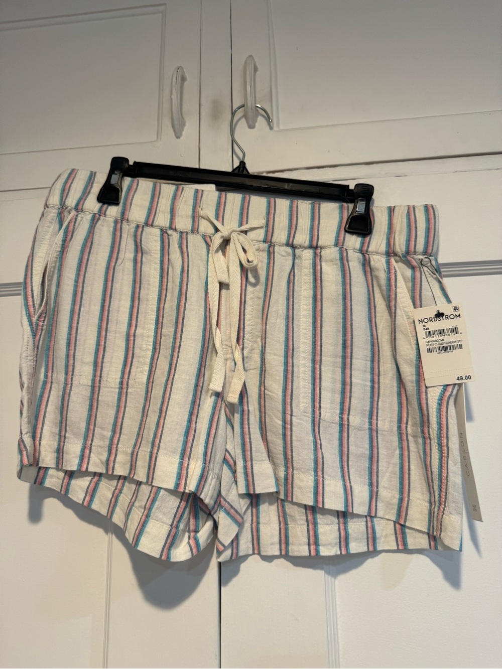 Nordstrom Striped Drawstring Shorts in Cream with Pink and Blue Stripes